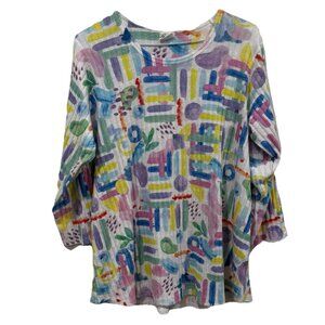 Et’ Lois Women’s Multicolor Art to Wear 3/4 Sleeve Lightweight Knit Top‎ Sz M